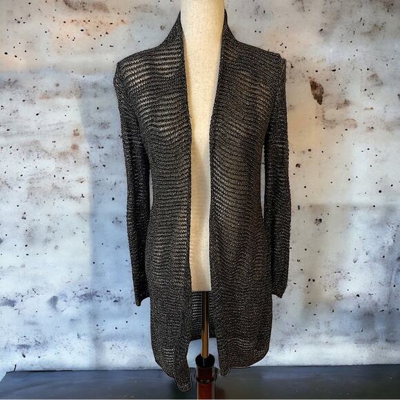 Eileen Fisher Open Weave Open Front Sparkle Cadigan Sweater Petite Small - Picture 2 of 9